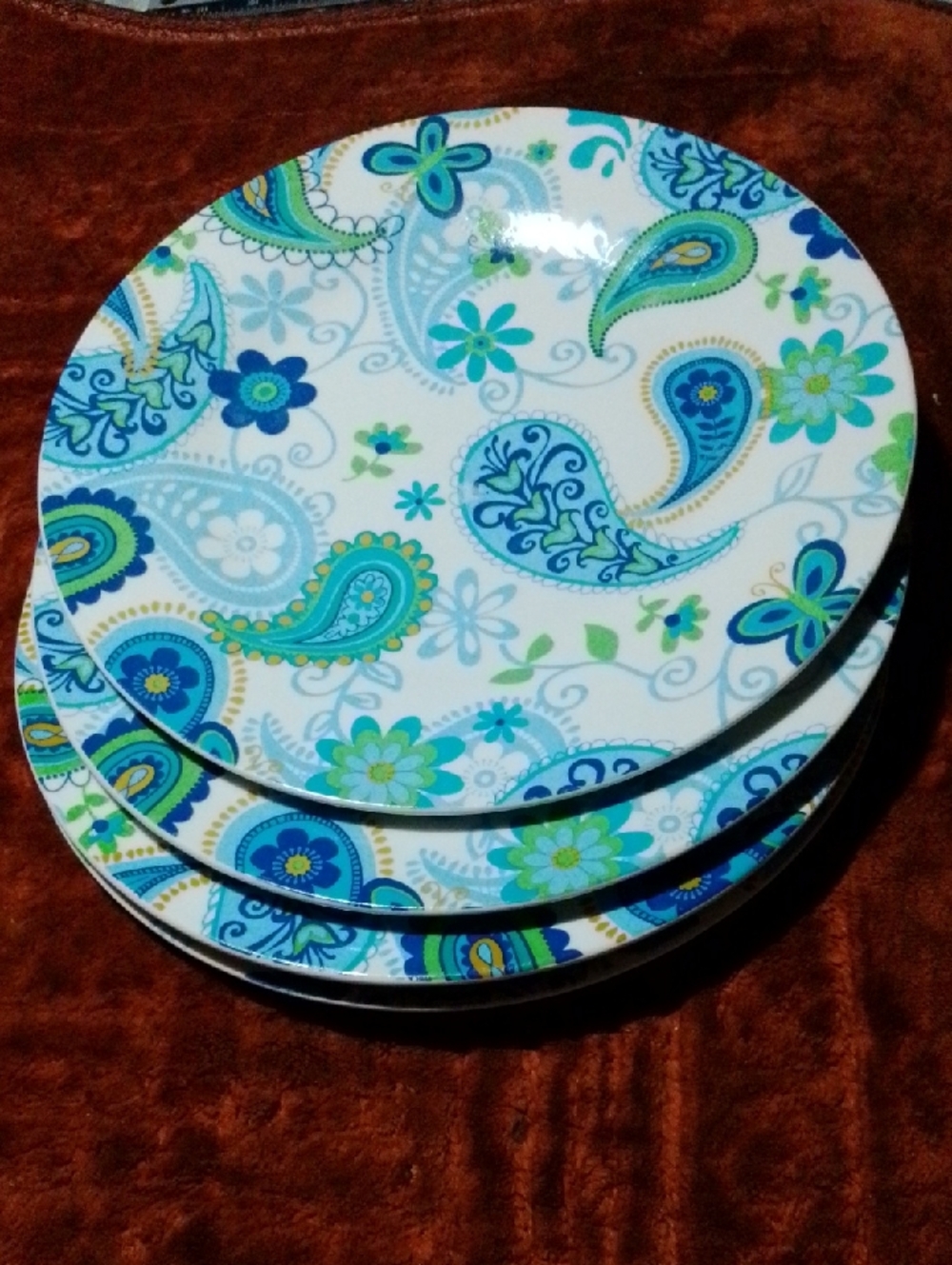 Royal Norfolk Blue Green Paisley Stoneware Round Dinner Plates Set of 4